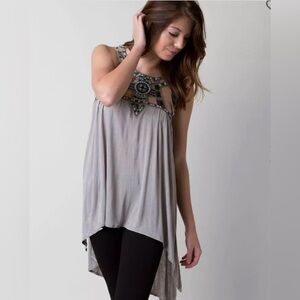 Free People NWT Embellished Puffs High Low Cotton Top Size Size M